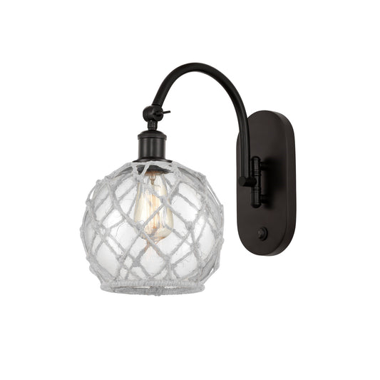 Innovations Farmhouse Rope 8in 1-Light Wall Sconce | Industrial Oil Rubbed Bronze Steel and Clear Glass with White Rope | Model 918-1W-OB-G122-8RW