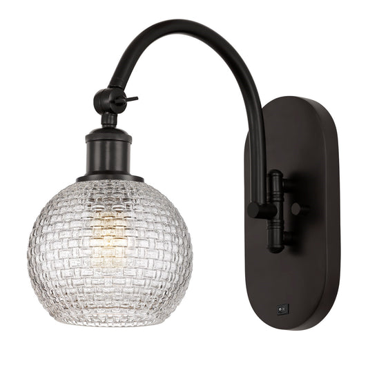 Innovations Athens 6in 1-Light Wall Sconce | Industrial Oil Rubbed Bronze Steel and Clear Basket Weave Glass | Hallway & | Model 918-1W-OB-G122C-6CL