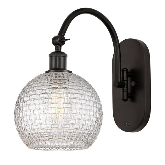 Innovations Athens 8in 1-Light Wall Sconce | Industrial Oil Rubbed Bronze Steel and Clear Basket Weave Glass | Hallway & | Model 918-1W-OB-G122C-8CL