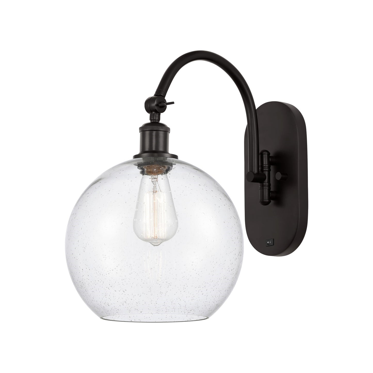 Innovations Athens 10in 1-Light Wall Sconce | Industrial Oil Rubbed Bronze Steel and Seedy Glass | Hallway & Bathroom Accent | Model 918-1W-OB-G124-10