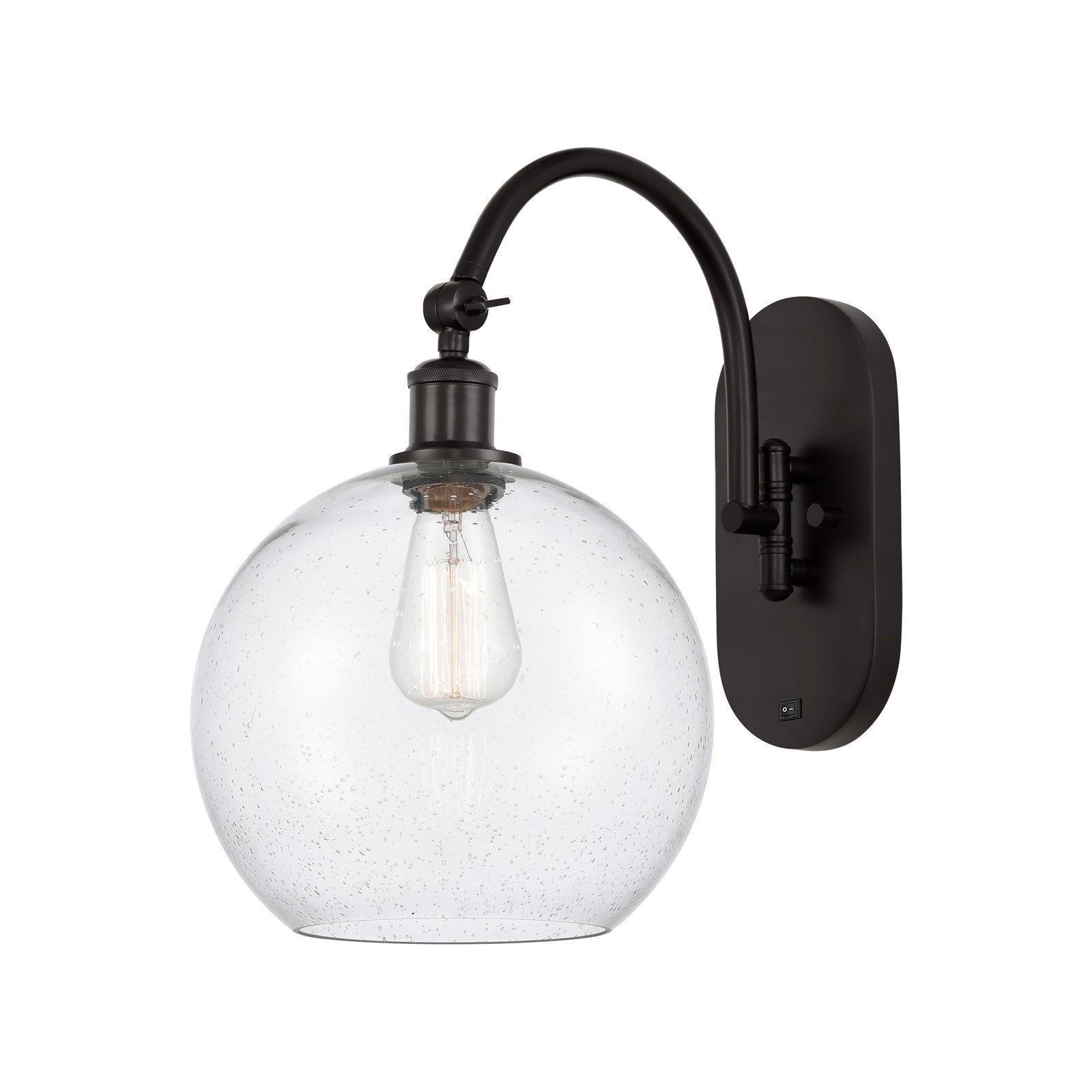 Innovations Athens 10in 1-Light Wall Sconce | Industrial Oil Rubbed Bronze Steel and Seedy Glass | Hallway & Bathroom Accent | Model 918-1W-OB-G124-10