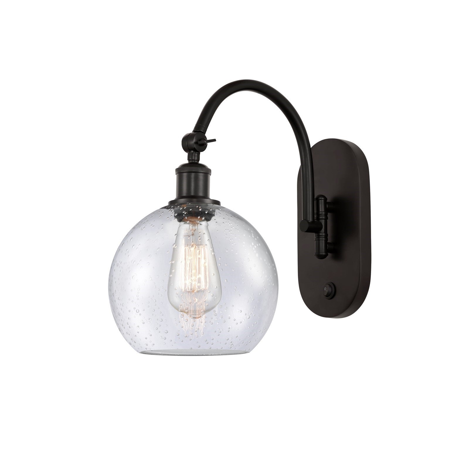 Innovations Athens 8in 1-Light Wall Sconce | Industrial Oil Rubbed Bronze Steel and Seedy Glass | Hallway & Bedroom Accent | Model 918-1W-OB-G124-8