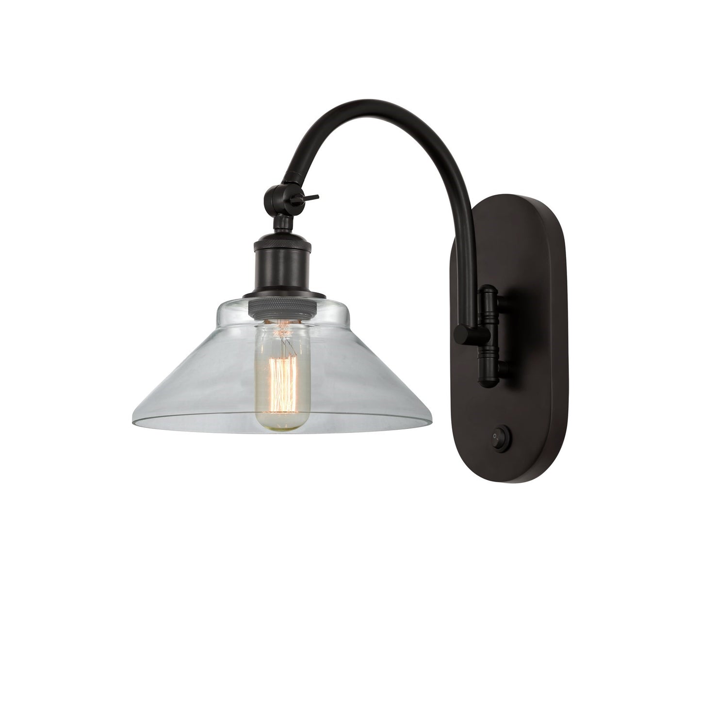 Innovations Orwell 8in 1-Light Wall Sconce | Industrial Oil Rubbed Bronze Steel and Clear Glass | Bedroom & Hallway Accent | Model 918-1W-OB-G132