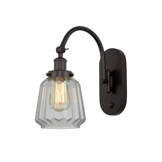 Innovations Chatham 7in 1-Light Swing Arm Lamp | Art Deco Oil Rubbed Bronze Steel and Clear Ribbed Glass | Bedroom Reading & | Model 918-1W-OB-G142-LED