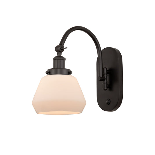 Innovations Fulton 1-Light 7in Swing Arm Sconce | Industrial Oil Rubbed Bronze Steel and Matte White Glass | Bedroom & Living | Model 918-1W-OB-G171-LED