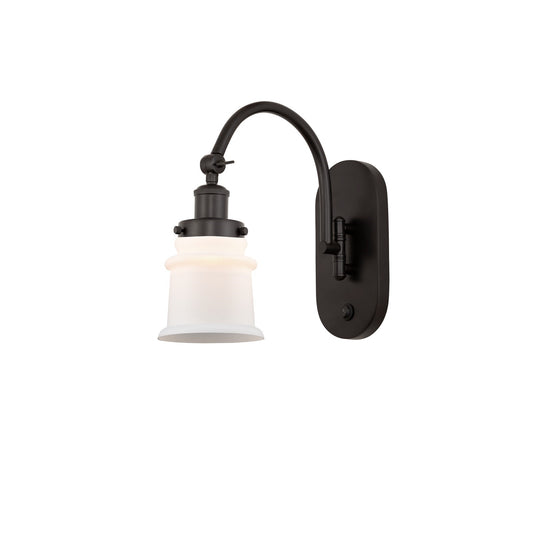 Innovations Canton 7in 1-Light Swing Arm Lamp | Industrial Oil Rubbed Bronze and Matte White Frosted Glass | Bedroom Reading | Model 918-1W-OB-G181S-LED