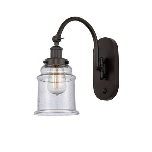 Innovations Canton 7in 1-Light Swing Arm Lamp | Industrial Oil Rubbed Bronze Steel and Seedy Glass | Bedroom & Living Room Reading | Model 918-1W-OB-G184