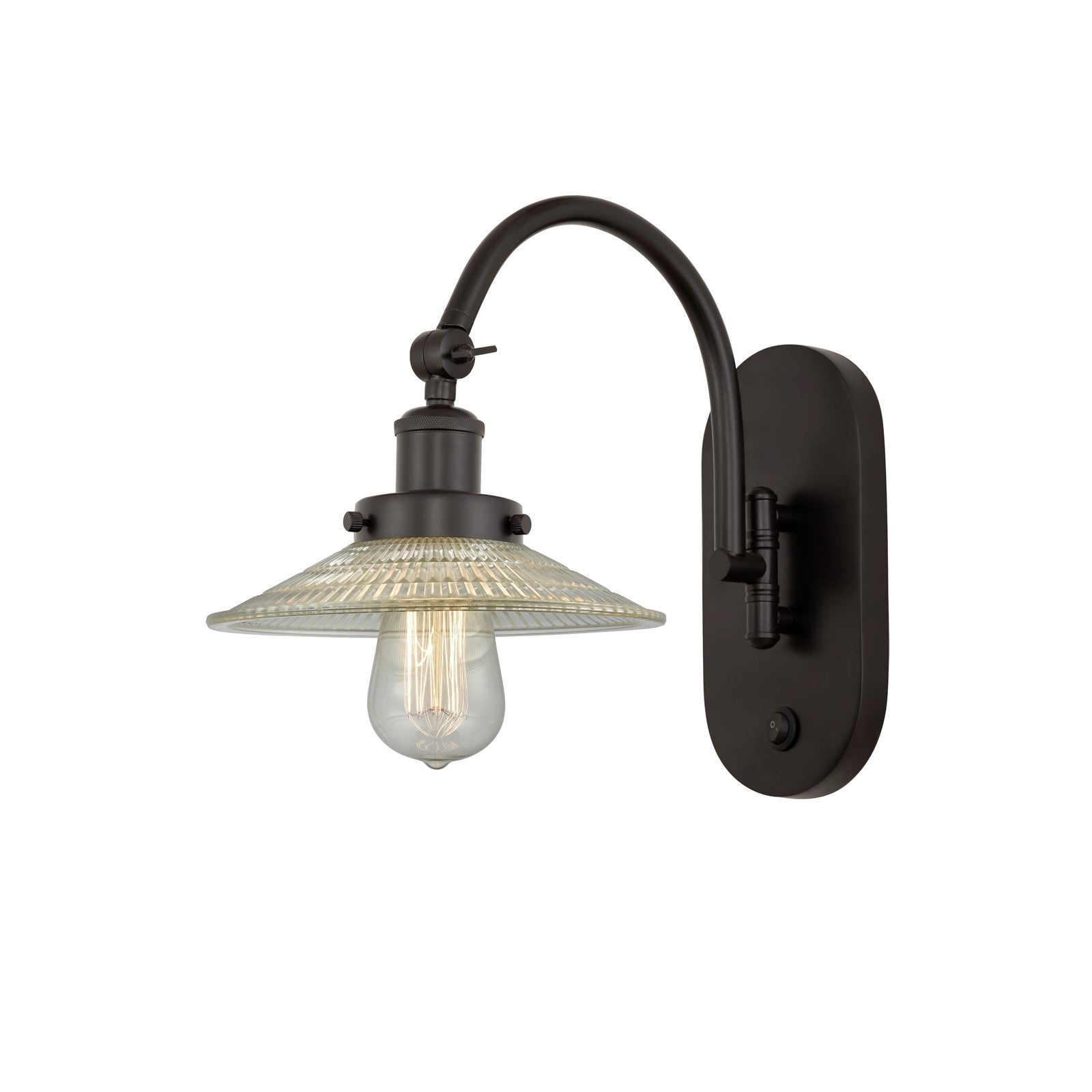 Innovations Halophane 9in 1-Light Swing Arm Lamp | Industrial Oil Rubbed Bronze Steel and Clear Halophane Glass | Living Room & | Model 918-1W-OB-G2-LED