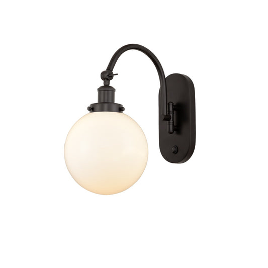 Innovations Beacon 8in 1-Light Swing Arm Lamp | Industrial Oil Rubbed Bronze Steel and Matte White Frosted Glass | Bedroom & | Model 918-1W-OB-G201-8-LED