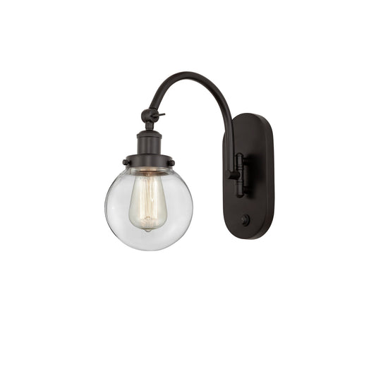 Innovations Beacon 6in 1-Light Swing Arm Lamp | Industrial Oil Rubbed Bronze Steel and Clear Glass | Bedroom & Living Room | Model 918-1W-OB-G202-6-LED