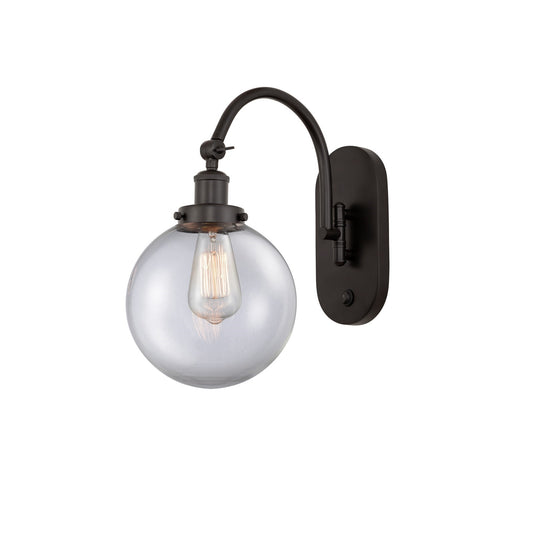 Innovations Beacon 8in 1-Light Swing Arm Lamp | Industrial Oil Rubbed Bronze Steel and Clear Glass | Bedroom & Living Room | Model 918-1W-OB-G202-8