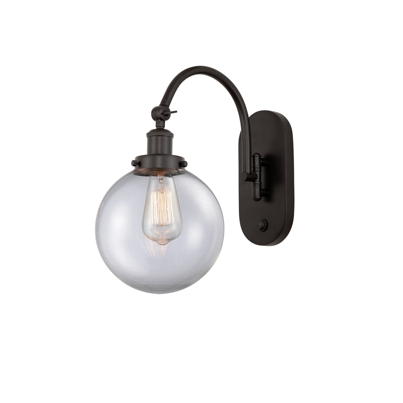 Innovations Beacon 8in 1-Light Swing Arm Lamp | Industrial Oil Rubbed Bronze Steel and Clear Glass | Bedroom & Living Room | Model 918-1W-OB-G202-8-LED