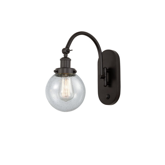 Innovations Beacon 6in 1-Light Swing Arm Lamp | Industrial Oil Rubbed Bronze Steel and Seedy Glass | Bedroom & Living Room | Model 918-1W-OB-G204-6