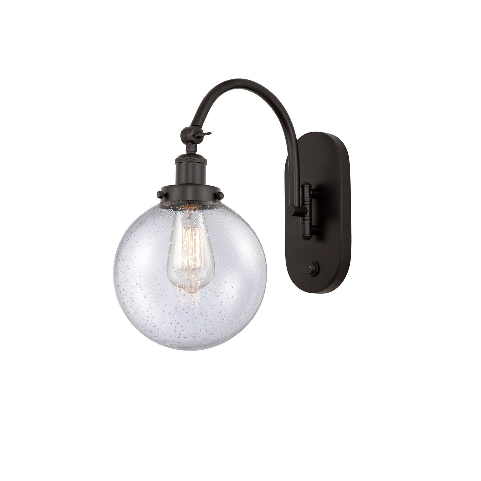 Innovations Beacon 8in 1-Light Swing Arm Lamp | Industrial Oil Rubbed Bronze Steel and Seedy Glass | Bedroom & Living Room | Model 918-1W-OB-G204-8