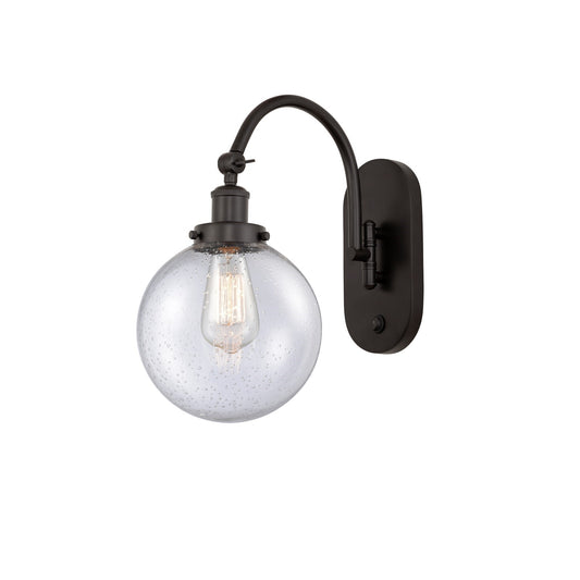 Innovations Beacon 8in 1-Light Swing Arm Lamp | Industrial Oil Rubbed Bronze Steel and Seedy Glass | Bedroom & Living Room | Model 918-1W-OB-G204-8