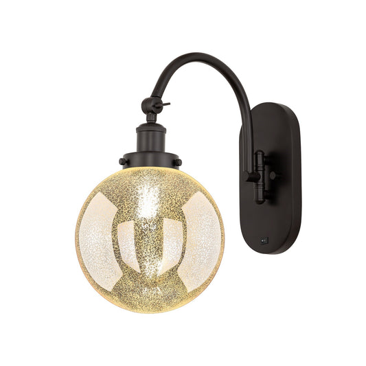 Innovations Beacon 8in 1-Light Swing Arm Sconce | Industrial Oil Rubbed Bronze Steel and Mercury Seeded Glass | Bedroom & Living | Model 918-1W-OB-G208-8