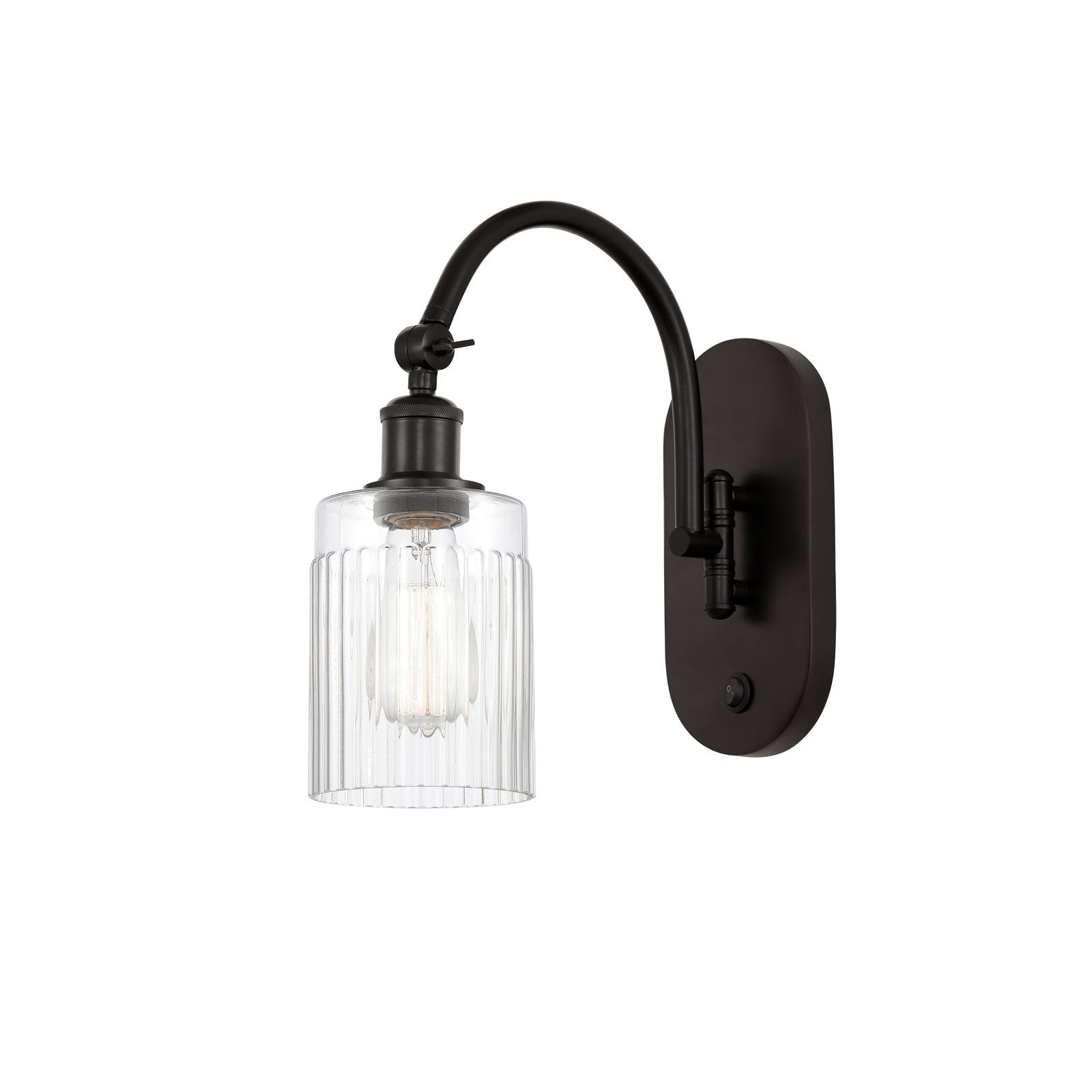 Innovations Hadley 5in 1-Light Wall Sconce | Industrial Oil Rubbed Bronze Steel and Clear Ribbed Glass | Bedroom & Hallway Accent | Model 918-1W-OB-G342
