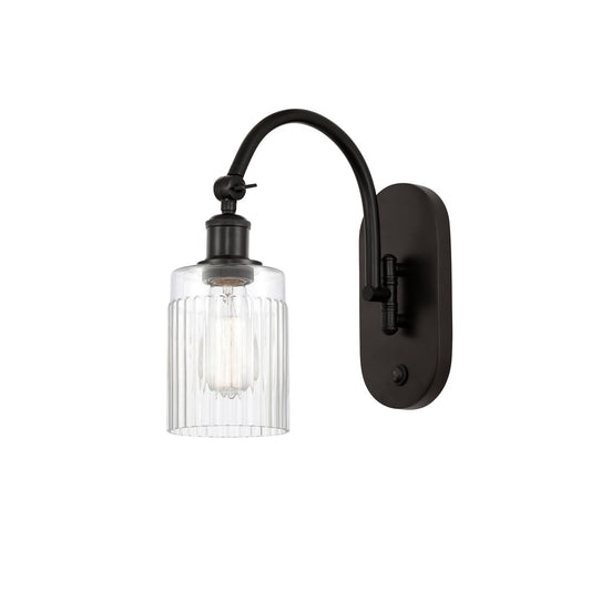 Innovations Hadley 5in 1-Light Wall Sconce | Industrial Oil Rubbed Bronze Steel and Clear Ribbed Glass | Bedroom & Hallway Accent | Model 918-1W-OB-G342