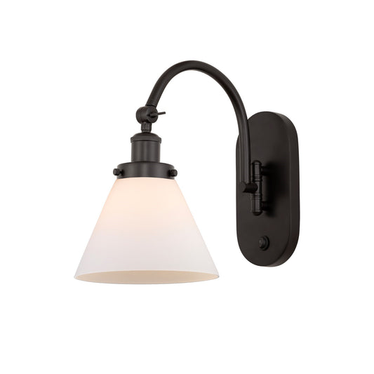 Innovations Cone 8in 1-Light Swing Arm Lamp | Industrial Oil Rubbed Bronze Steel and Matte White Glass | Bedroom & Living Room | Model 918-1W-OB-G41
