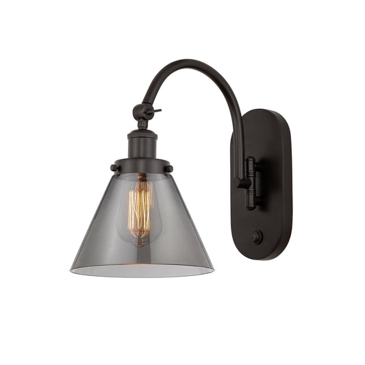 Innovations Cone 8in 1-Light Swing Arm Sconce | Industrial Oil Rubbed Bronze and Light Smoke Glass | Bedroom & Hallway Accent Light | Model 918-1W-OB-G43
