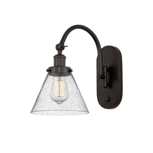 Innovations Cone 8in 1-Light Swing Arm Lamp | Industrial Oil Rubbed Bronze Steel and Seedy Glass | Bedroom Reading & Living Room | Model 918-1W-OB-G44