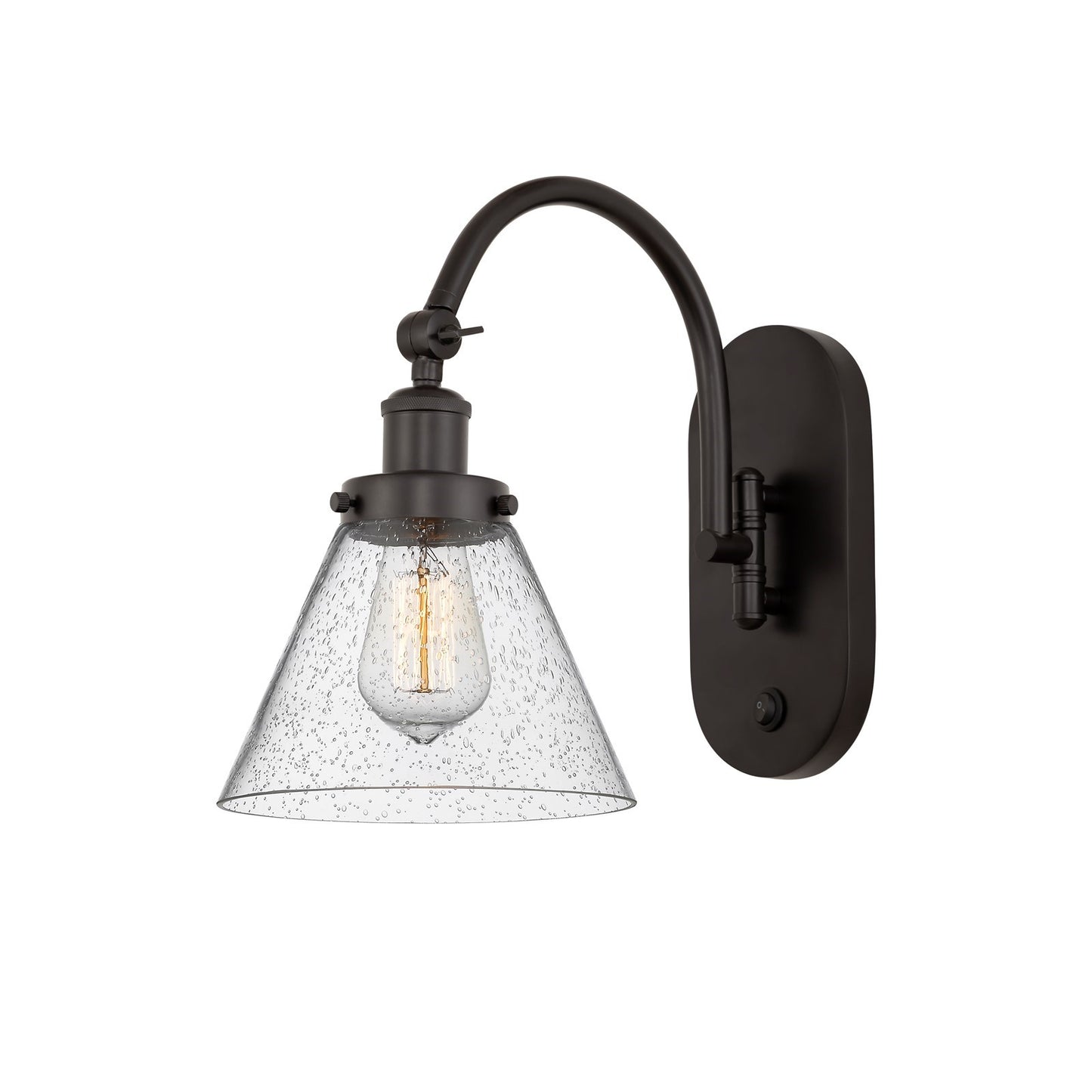 Innovations Cone 8in 1-Light Swing Arm Lamp | Industrial Oil Rubbed Bronze Steel and Seedy Glass | Bedroom & Living Room Reading | Model 918-1W-OB-G44-LED
