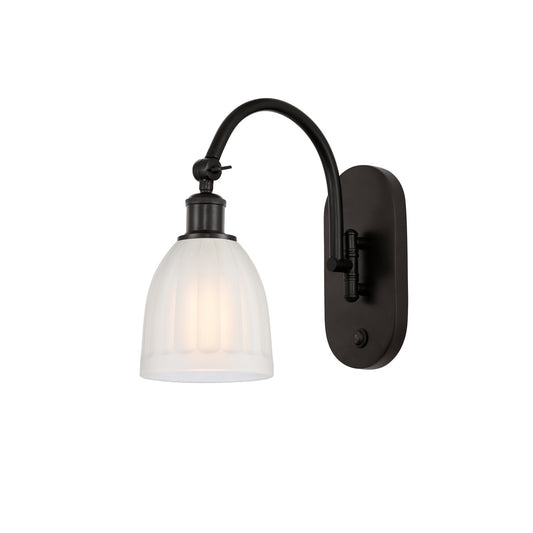 Innovations Brookfield 6in 1-Light Wall Sconce | Industrial Oil Rubbed Bronze Steel and White Frosted Ribbed Glass | Hallway & | Model 918-1W-OB-G441