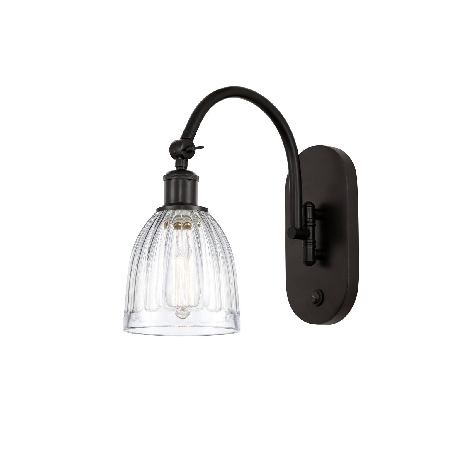 Innovations Brookfield 6in 1-Light Wall Sconce | Industrial Oil Rubbed Bronze Steel and Clear Ribbed Glass | Hallway & Bathroom | Model 918-1W-OB-G442