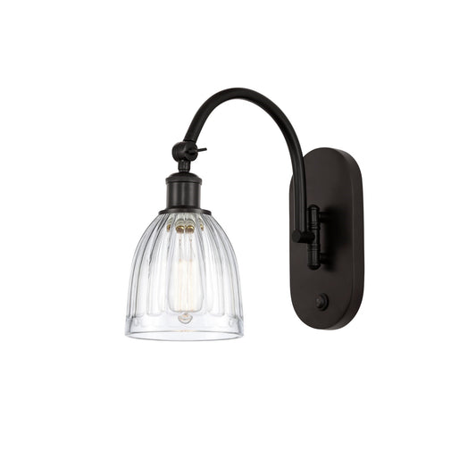 Innovations Brookfield 6in 1-Light Wall Sconce | Industrial Oil Rubbed Bronze Steel and Clear Ribbed Glass | Hallway & Bathroom | Model 918-1W-OB-G442