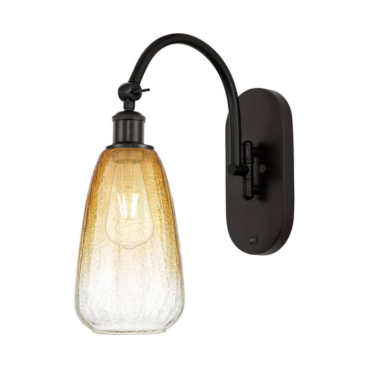 Innovations Brookhaven Almond 6in 1-Light Wall Sconce | Industrial Oil Rubbed Bronze Steel and Amber Glass | Hallway & Bathroom | Model 918-1W-OB-G480-6AM