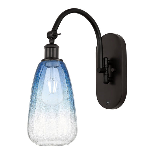Innovations Brookhaven Almond 6in 1-Light Wall Sconce | Industrial Oil Rubbed Bronze Steel and Sapphire Blue Glass | Living | Model 918-1W-OB-G480-6SB