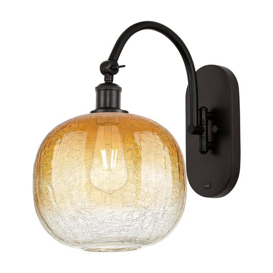 Innovations Brookhaven Sphere 10.5in 1-Light Wall Sconce | Industrial Oil Rubbed Bronze and Amber Glass | Bedroom & Hallway | Model 918-1W-OB-G481-10AM