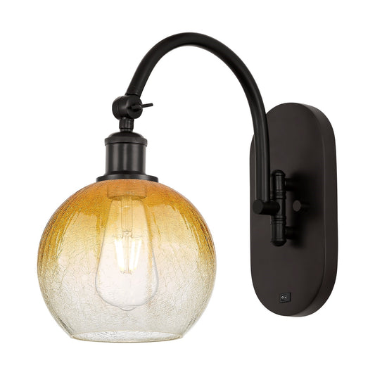 Innovations Brookhaven Globe 8in 1-Light Wall Sconce | Industrial Oil Rubbed Bronze and Amber Glass | Hallway & Bedroom Accent | Model 918-1W-OB-G483-8AM