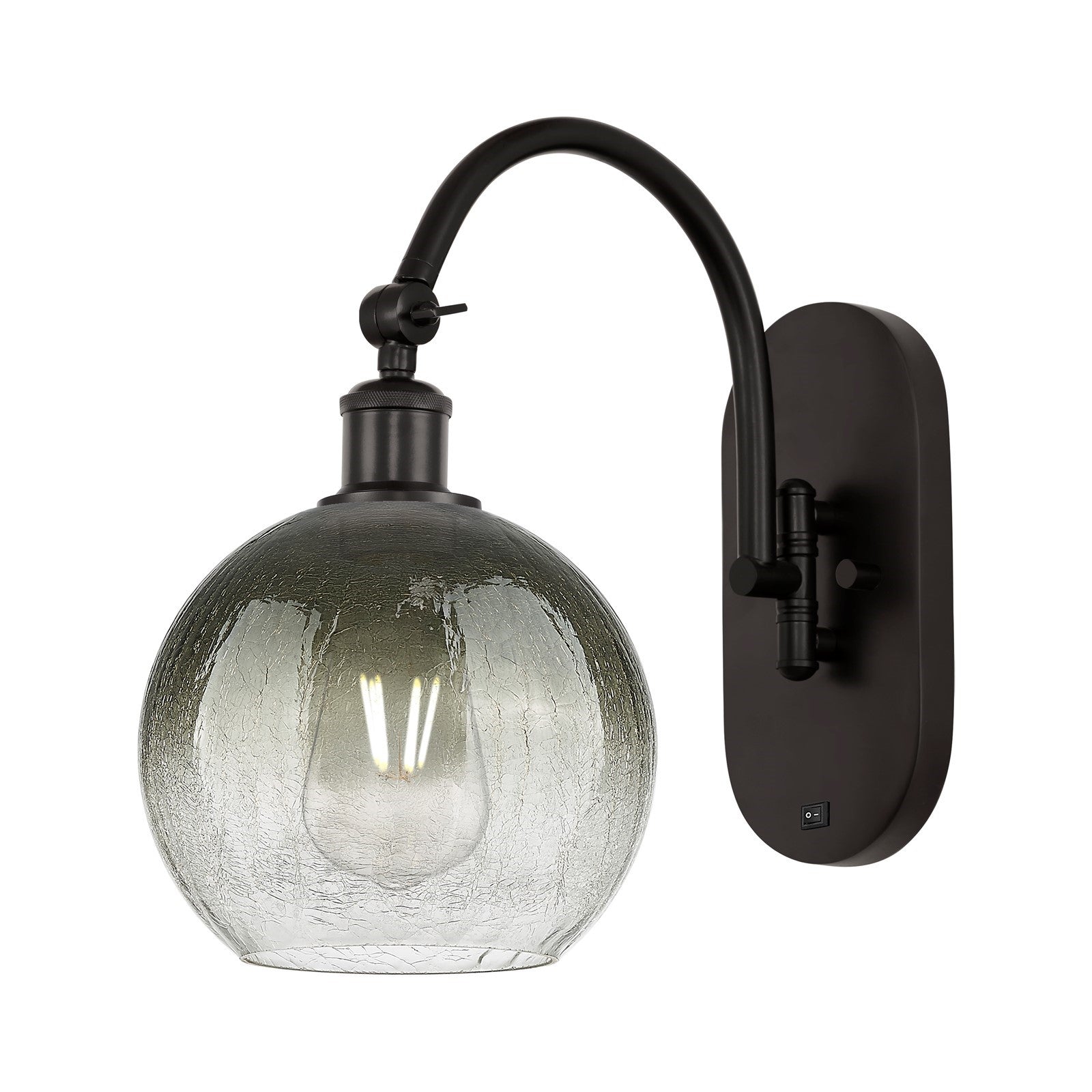 Innovations Brookhaven Globe 8in 1-Light Wall Sconce | Industrial Oil Rubbed Bronze Steel and Slate Glass | Hallway & Bathroom | Model 918-1W-OB-G483-8SL
