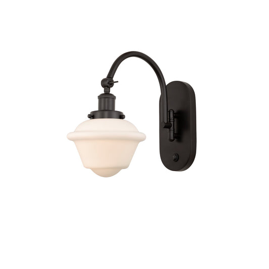 Innovations Oxford 7.5in 1-Light Swing Arm Lamp | Traditional Oil Rubbed Bronze Steel and Matte White Frosted Glass | Bedroom & | Model 918-1W-OB-G531