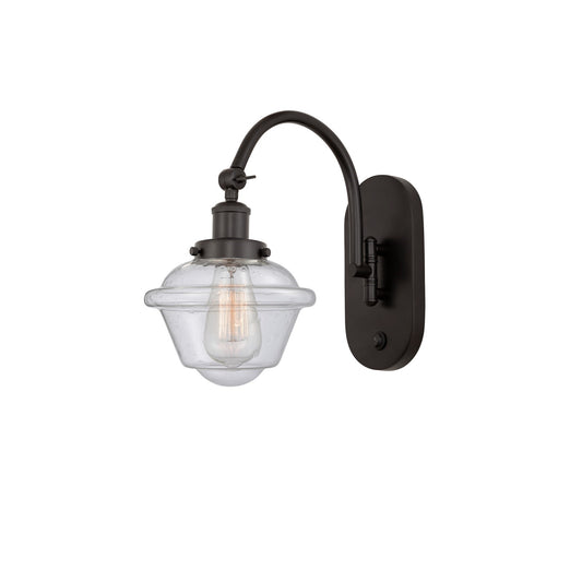 Innovations Oxford 1-Light LED Swing Arm Wall Sconce | Traditional Oil Rubbed Bronze Steel and Seedy Glass | Bedroom & Living | Model 918-1W-OB-G534-LED