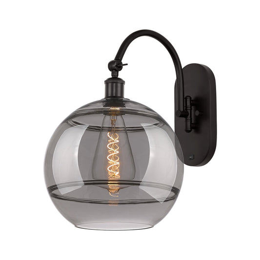 Innovations Rochester 12in 1-Light Wall Sconce | Industrial Oil Rubbed Bronze Steel and Light Smoke Glass | Bathroom & Hallway | Model 918-1W-OB-G556-12SM