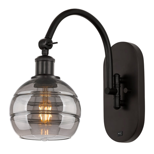 Innovations Rochester 6in 1-Light Wall Sconce | Industrial Oil Rubbed Bronze and Light Smoke Glass | Bedroom & Hallway Accent | Model 918-1W-OB-G556-6SM