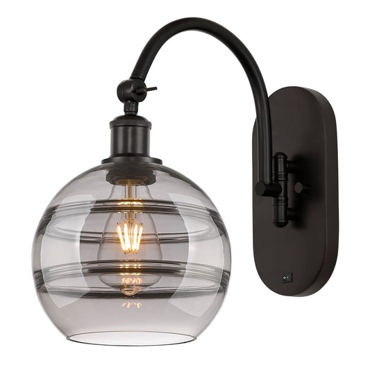 Innovations Rochester 8in 1-Light Wall Sconce | Industrial Oil Rubbed Bronze and Light Smoke Glass | Bedroom & Hallway Accent | Model 918-1W-OB-G556-8SM