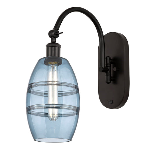 Innovations Vaz 6in 1-Light Wall Sconce | Industrial Oil Rubbed Bronze and Blue Glass | Bedroom & Hallway Accent | Model 918-1W-OB-G557-6BL