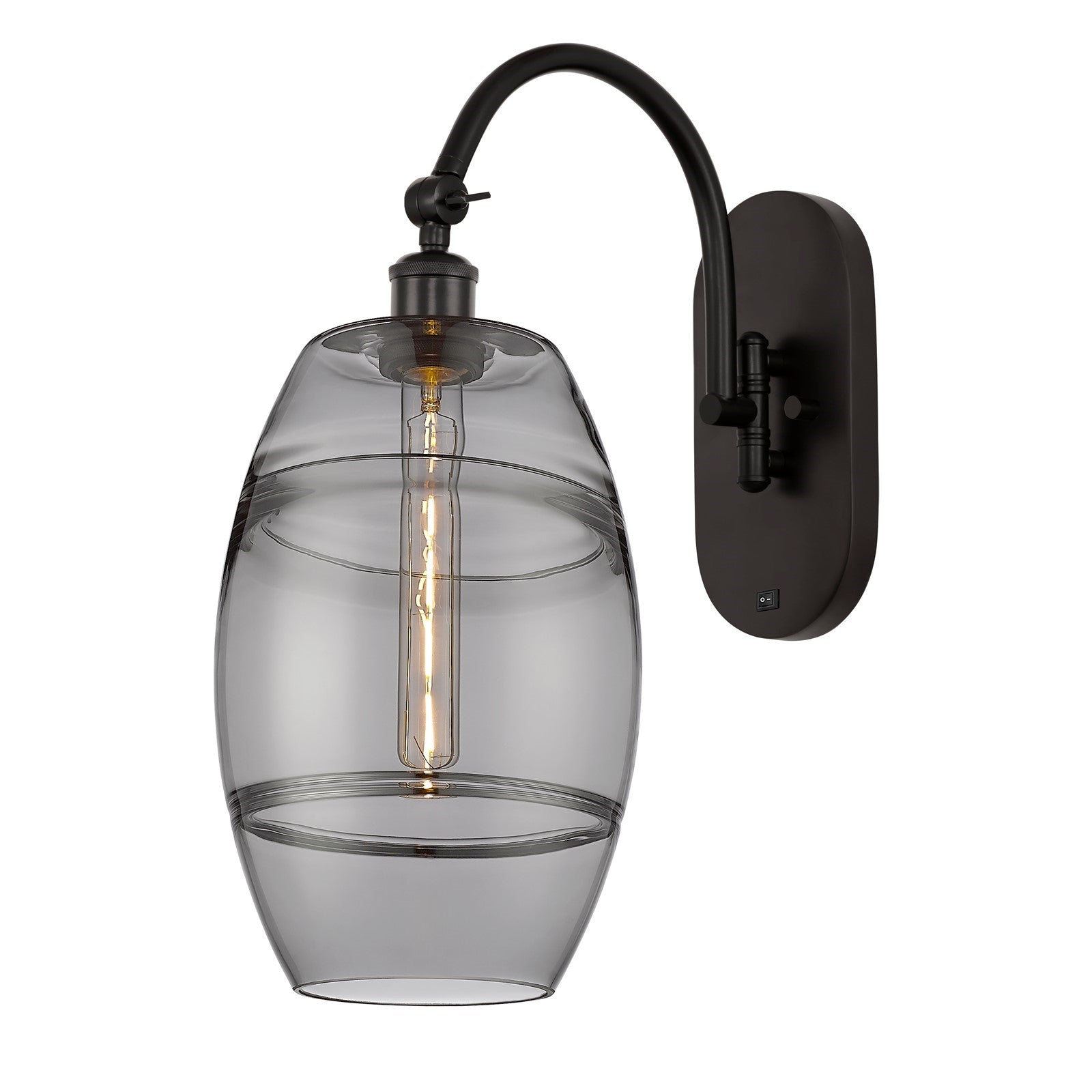 Innovations Vaz 8in 1-Light Wall Sconce | Industrial Oil Rubbed Bronze and Light Smoke Glass | Hallway & Bedroom Accent | Model 918-1W-OB-G557-8SM