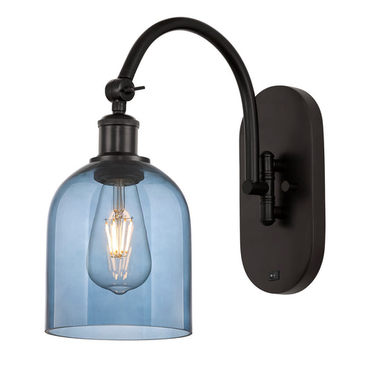 Innovations Bella 6in 1-Light Wall Sconce | Industrial Oil Rubbed Bronze and Blue Glass | Hallway & Bathroom Accent | Model 918-1W-OB-G558-6BL