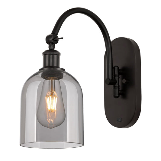 Innovations Bella 1-Light 5.5in Wall Sconce | Industrial Oil Rubbed Bronze Steel and Light Smoke Glass | Hallway & Bedroom | Model 918-1W-OB-G558-6SM