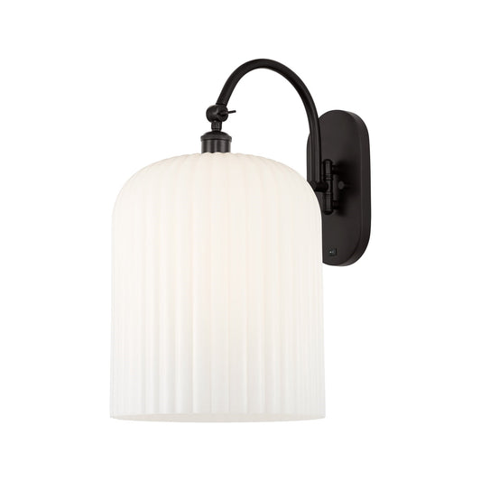 Innovations Bridal Veil 12in 1-Light Wall Sconce | Industrial Oil Rubbed Bronze and Gloss White Ribbed Glass | Bathroom & | Model 918-1W-OB-G559-12GWH