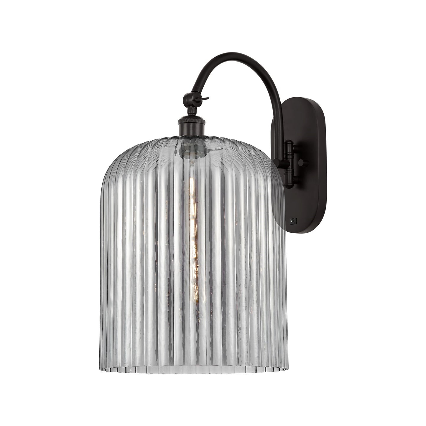 Innovations Bridal Veil 12in 1-Light Wall Sconce | Industrial Oil Rubbed Bronze and Light Smoke Ribbed Glass | Bathroom & | Model 918-1W-OB-G559-12SM