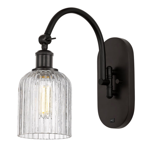 Innovations Bridal Veil 1-Light 5in Wall Sconce | Industrial Oil Rubbed Bronze Steel and Clear Ribbed Glass | Bedroom & Hallway | Model 918-1W-OB-G559-5CL