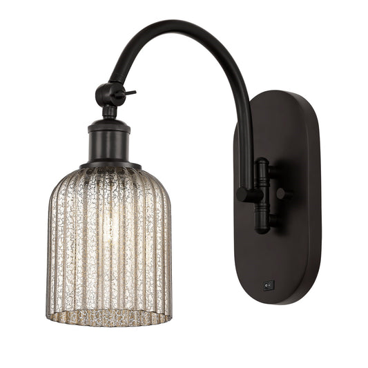 Innovations Bridal Veil 1-Light 5in Wall Sconce | Industrial Oil Rubbed Bronze Steel and Mercury Ribbed Glass | Bedroom & | Model 918-1W-OB-G559-5ME