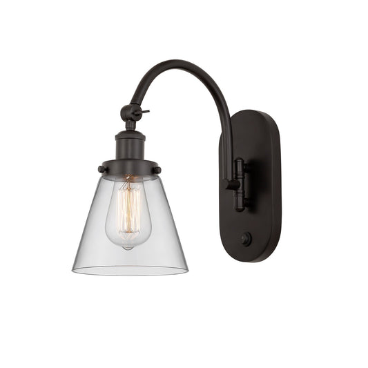 Innovations Cone 6.25in 1-Light Swing Arm Lamp | Industrial Oil Rubbed Bronze Steel and Clear Glass | Bedroom & Living Room Reading | Model 918-1W-OB-G62