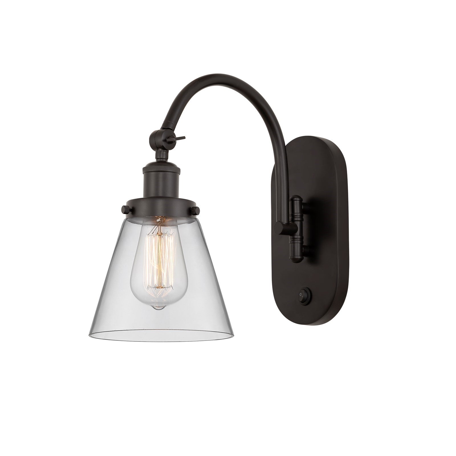 Innovations Cone 6.25in 1-Light Swing Arm Lamp | Industrial Oil Rubbed Bronze and Clear Glass | Bedroom Reading & Living Room | Model 918-1W-OB-G62-LED