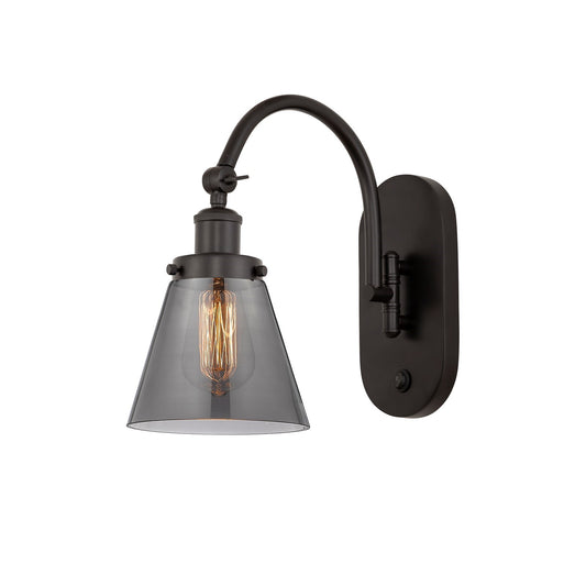 Innovations Cone 6.25in 1-Light Swing Arm Wall Sconce | Industrial Oil Rubbed Bronze Steel and Light Smoke Glass | Bedroom & | Model 918-1W-OB-G63-LED